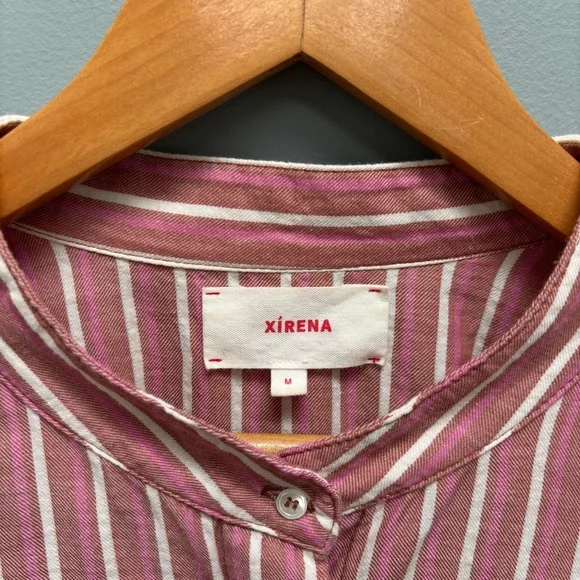 Xirena Long Sleeve Striped Band Collar Shirt M - Picture 3 of 9